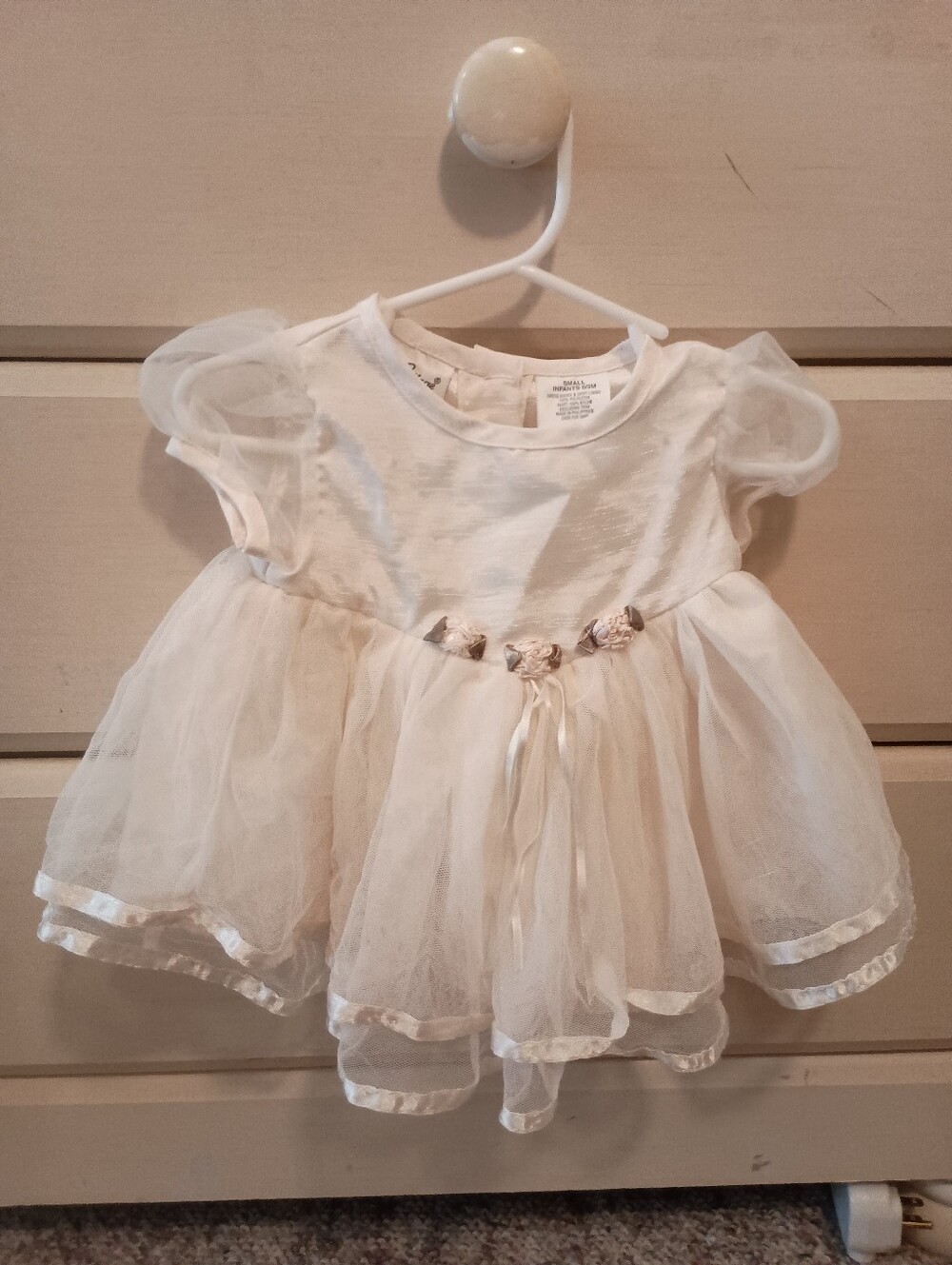 Ivory Tulle Baby Girl Dress with Floral Waist